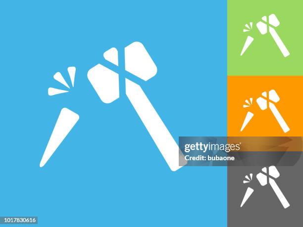 hammer and chisel flat icon on blue background - chisel stock illustrations