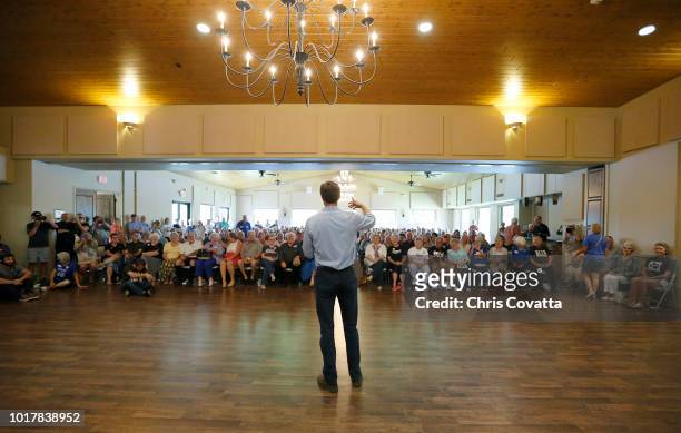 Rep Beto O'Rourke of El Paso speaks during a town hall meeting at the Quail Point Lodge on August 16, 2018 in Horseshoe Bay, Texas. ORourke will be...