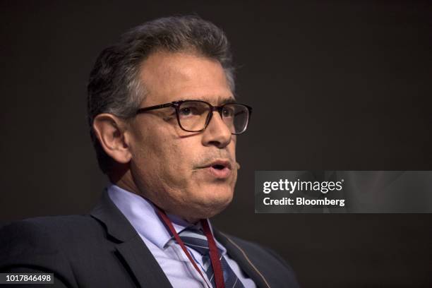 Alfredo Elespuru, chief financial officer of the Gloria Group, speaks during the Peru CFO Summit in Lima, Peru, on Thursday, Aug. 16, 2018. The...