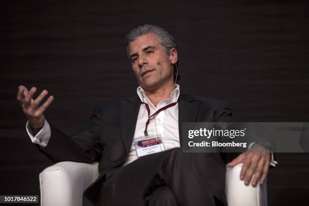 Andres Colichon, chief financial officer of Camposol Holding PLC, speaks during the Peru CFO Summit in Lima, Peru, on Thursday, Aug. 16, 2018. The...