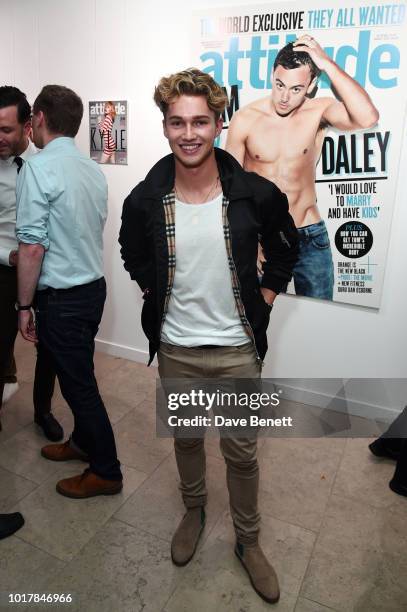 Pritchard attends a private view of Attitude Magazine's exhibition celebrating their 300th issue at [VENUE} on August 16, 2018 in London, England.