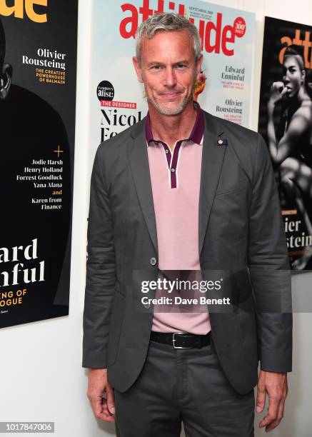 Mark Foster attends a private view of Attitude Magazine's exhibition celebrating their 300th issue at [VENUE} on August 16, 2018 in London, England.