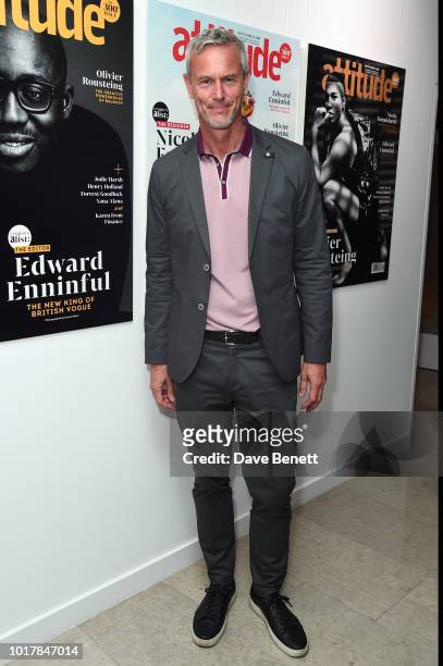 Mark Foster attends a private view of Attitude Magazine's exhibition celebrating their 300th issue at [VENUE} on August 16, 2018 in London, England.