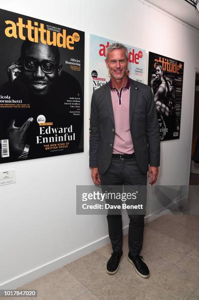 Mark Foster attends a private view of Attitude Magazine's exhibition celebrating their 300th issue at [VENUE} on August 16, 2018 in London, England.
