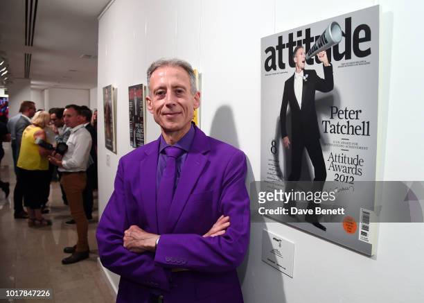 Peter Tatchell attends a private view of Attitude Magazine's exhibition celebrating their 300th issue at [VENUE} on August 16, 2018 in London,...
