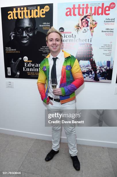 John Galea attends a private view of Attitude Magazine's exhibition celebrating their 300th issue at [VENUE} on August 16, 2018 in London, England.