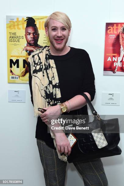 Lewis-Duncan Weedon attends a private view of Attitude Magazine's exhibition celebrating their 300th issue at [VENUE} on August 16, 2018 in London,...