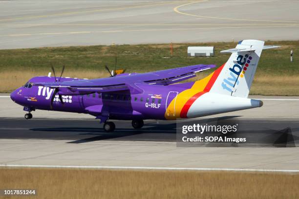 Flybe ATR 42-500 landing at Zurich airport, direct flight from Guernsey Island.