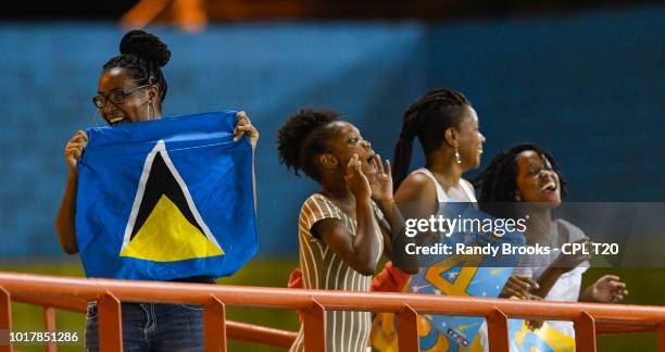 In this handout image provided by CPL T20, Supporters of St Lucia Stars during match 9 of the Hero Caribbean Premier League between St Lucia Stars...