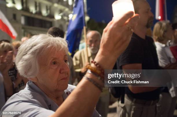 Anti-government protesters gather in front of the presidential palace to rally against a string of judicial reforms that the European Union has...