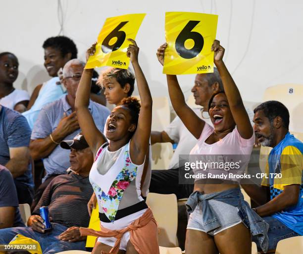 In this handout image provided by CPL T20, Supporters of St Lucia Stars during match 9 of the Hero Caribbean Premier League between St Lucia Stars...