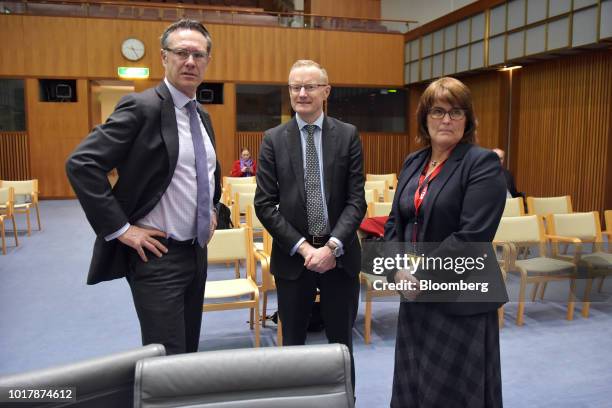 Guy Debelle, deputy governor of the Reserve Bank of Australia , from left, Philip Lowe, governor, and Michele Bullock, assistant governor, stand...