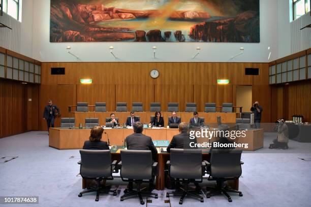 Michele Bullock, assistant governor at the Reserve Bank of Australia , from front left, Guy Debelle, deputy governor, Philip Lowe, governor, and Luci...