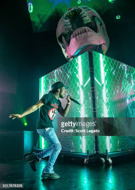 Lil Uzi Vert performs during the Endless Summer Tour 2018 at DTE Energy Music Theater on August 16, 2018 in Clarkston, Michigan.