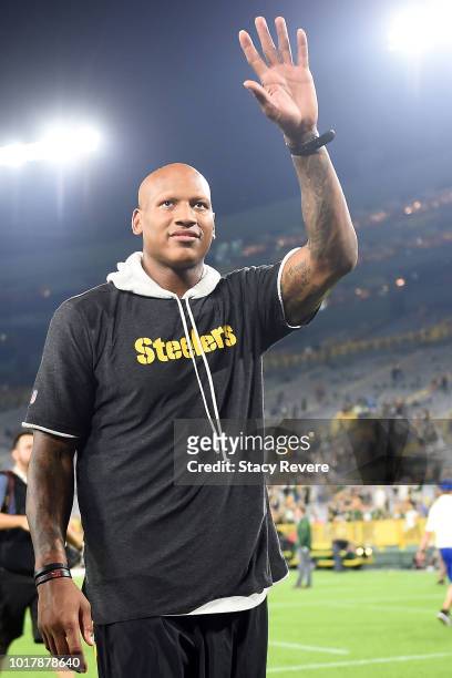 Ryan Shazier of the Pittsburgh Steelers walks off the field following a preseason game against the Green Bay Packers at Lambeau Field on August 16,...