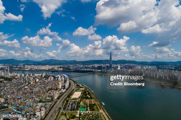 Buildings stand along the Han River in this aerial photograph taken in Seoul, South Korea, on Saturday, Aug. 11, 2018. South Korea recorded all-time...
