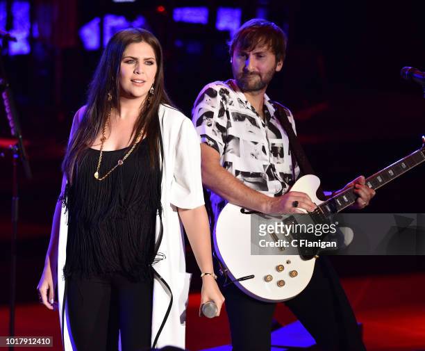 Hillary Scott and Dave Haywood of Lady Antebellum perform during the 'Summer Plays On' Tour at Shoreline Amphitheatre on August 16, 2018 in Mountain...