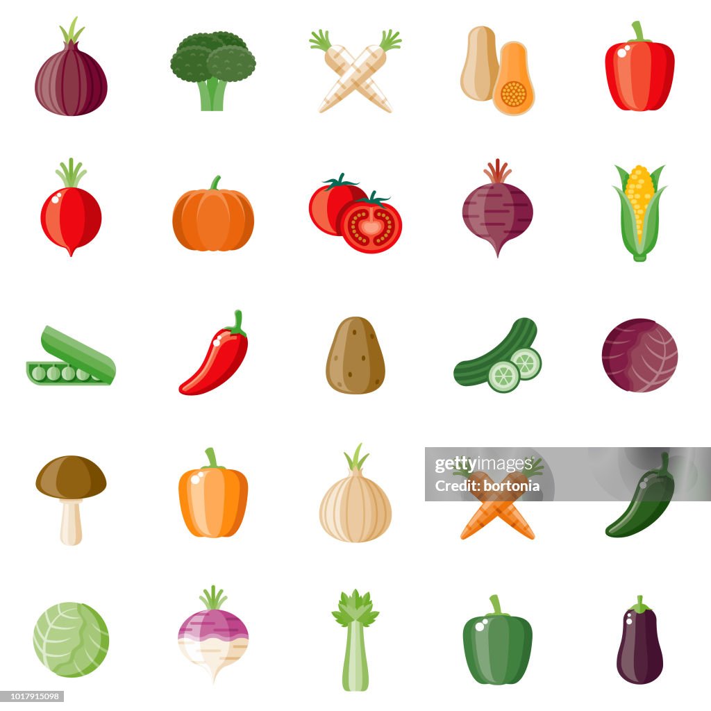 Conjunto de iconos de diseño plano de verduras
