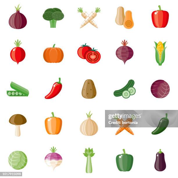 stockillustraties, clipart, cartoons en iconen met groenten platte ontwerp icon set - radijs
