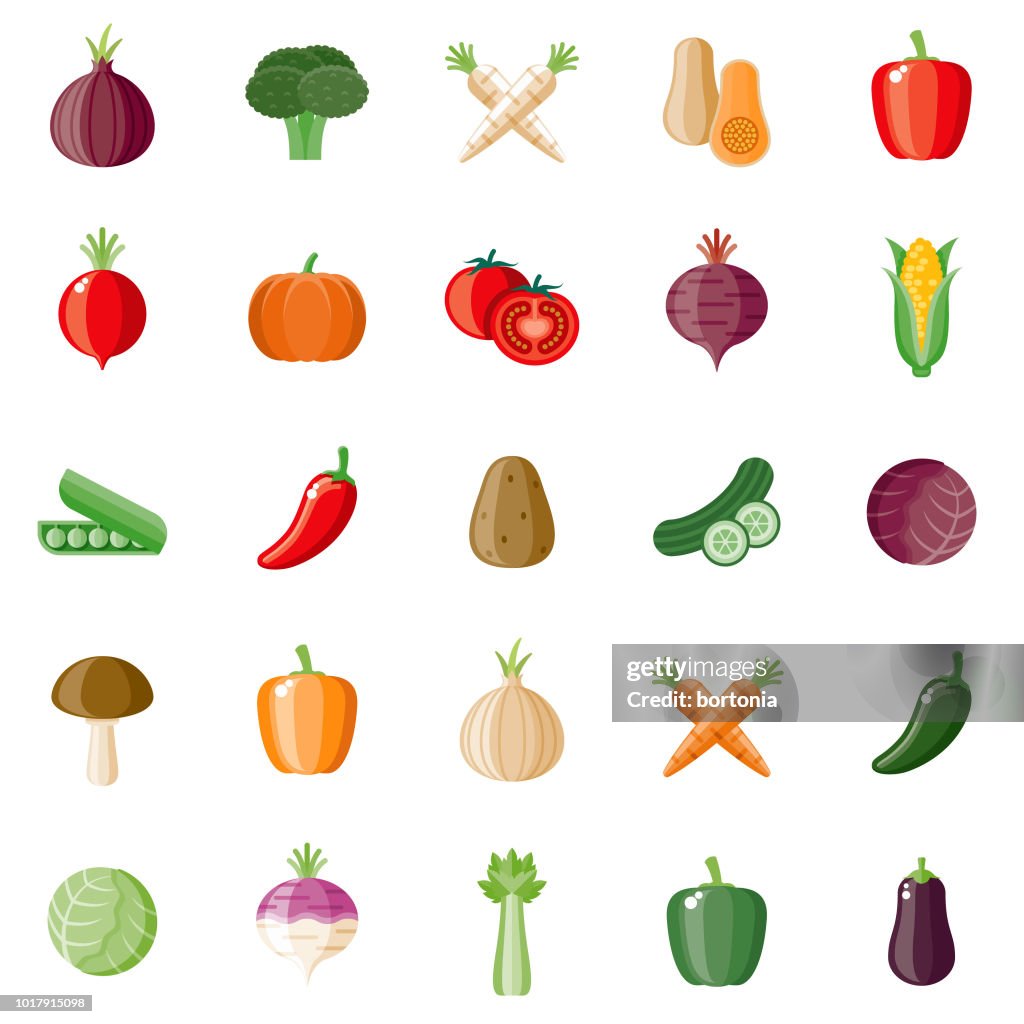 Vegetables Flat Design Icon Set