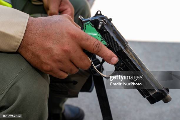 Los Angeles Sheriffs deputy during an active shooter drill in a high school near Los Angeles, California on August 16, 2018.
