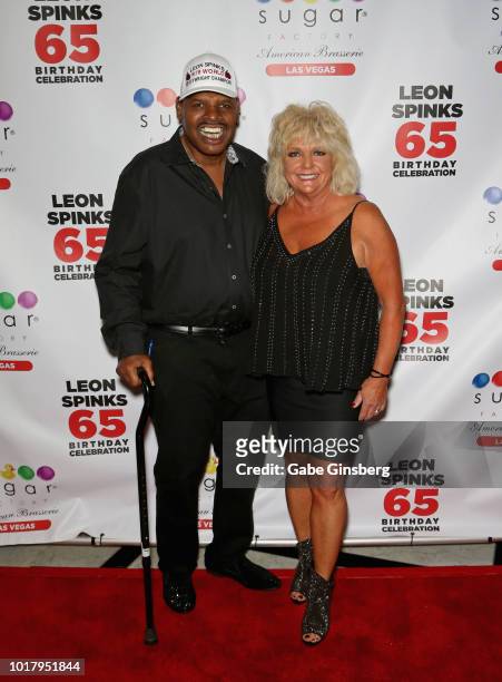 Former boxer Leon Spinks and his wife Brenda Glur-Spinks attend a birthday celebration for Leon Spinks' at the Chocolate Lounge at Sugar Factory...