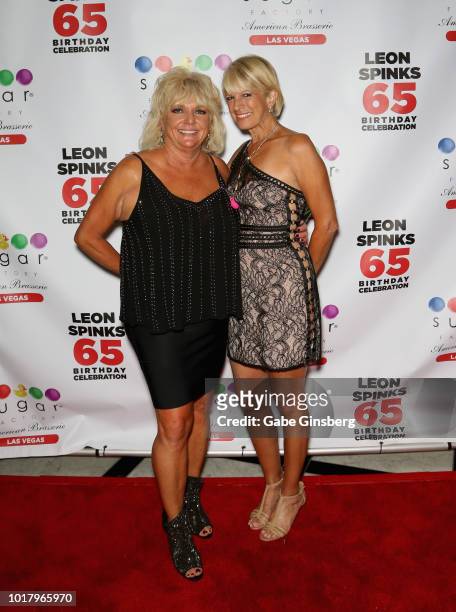 Brenda Glur-Spinks and Denise Baker LaMotta attend a birthday celebration for Leon Spinks' at the Chocolate Lounge at Sugar Factory American...