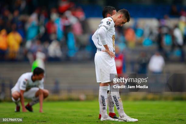 Kevin Escamilla of Pumas reacts after the fourth round match between Pumas UNAM and Pachuca as part of the Torneo Apertura 2018 Liga MX at Olimpico...
