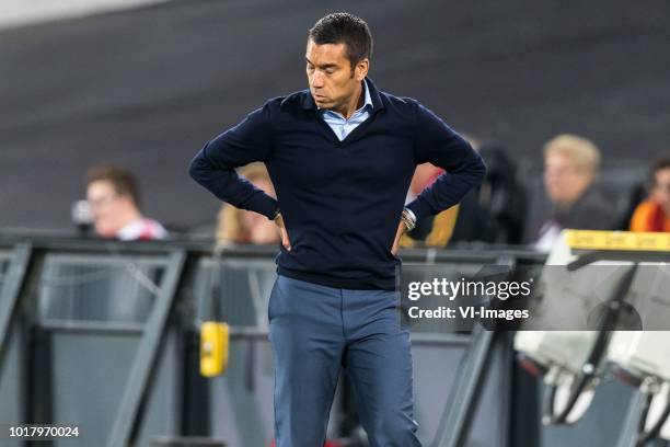 Coach Giovanni van Bronckhorst during the UEFA Europa League third round qualifying second leg match between Feyenoord Rotterdam and AS Trencin at De...