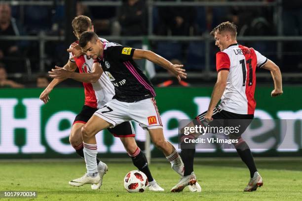 Jan-Arie van der Heijden of Feyenoord, Antonio Mance of AS Trencin, Sam Larsson of Feyenoord during the UEFA Europa League third round qualifying...