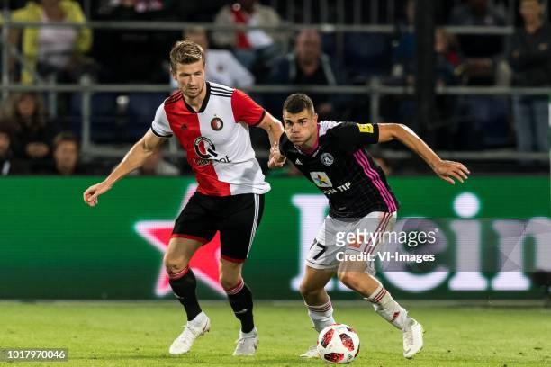 Jan-Arie van der Heijden of Feyenoord, Antonio Mance of AS Trencin during the UEFA Europa League third round qualifying second leg match between...