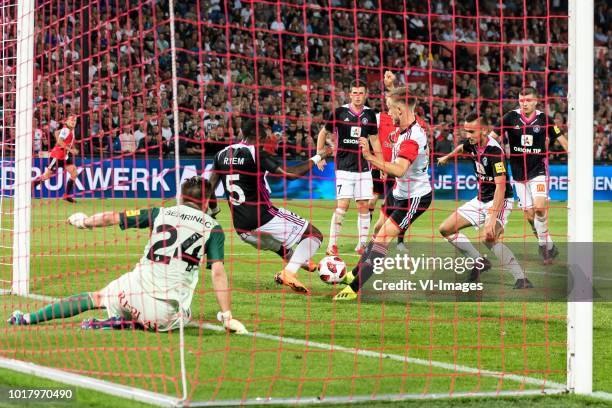 Goalkeeper Igor Semrinec of AS Trencin, Rueben Yem of AS Trencin, Hamza Catakovic of AS Trencin, Dylan Vente of Feyenoord, Martin Sulek of AS Trencin...