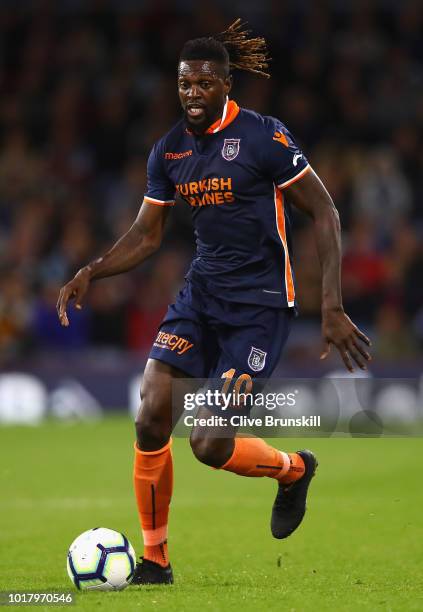 Emmanuel Adebayor of Istanbul Basaksehir in action during the UEFA Europa League 3rd Round Qualifying 2nd leg match between Burnley and Istanbul...