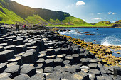 Giants Causeway, an area of hexagonal basalt stones, created by ancient volcanic fissure eruption, County Antrim, Northern Ireland.