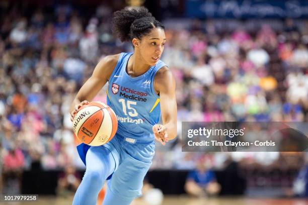 August 12: Gabby Williams of the Chicago Sky in action during the Connecticut Sun Vs Chicago Sky, WNBA regular season game at Mohegan Sun Arena on...