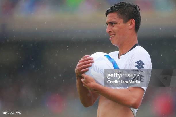 Rosario Cota of Pumas looks on during the fourth round match between Pumas UNAM and Pachuca as part of the Torneo Apertura 2018 Liga MX at Olimpico...