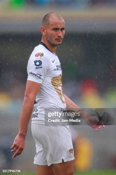 Carlos Gonzalez of Pumas looks on during the fourth round match between Pumas UNAM and Pachuca as part of the Torneo Apertura 2018 Liga MX at...