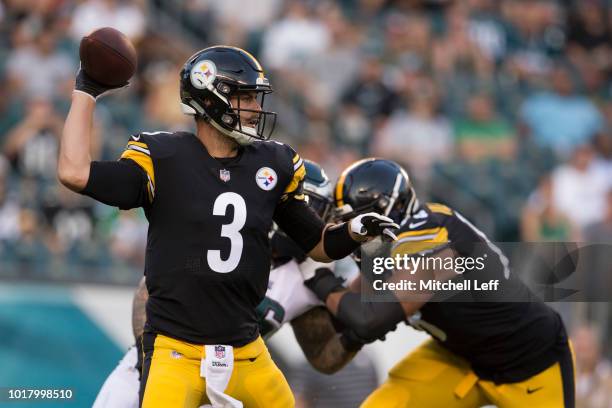 Landry Jones of the Pittsburgh Steelers passes the ball during the preseason game against the Philadelphia Eagles at Lincoln Financial Field on...