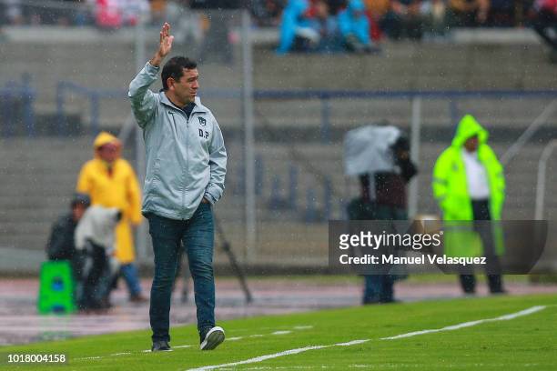 David Patiño coach of Pumas gives instructions during the fourth round match between Pumas UNAM and Pachuca as part of the Torneo Apertura 2018 Liga...