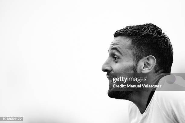 Alan Mendoza of Pumas gestures during the fourth round match between Pumas UNAM and Pachuca as part of the Torneo Apertura 2018 Liga MX at Olimpico...