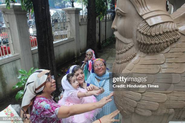 Members of Parsi community celebrating Pateti and New Year with prayers and great fervour at Thane Agyari Lane Jambli Naka, on August 16, 2018 in...