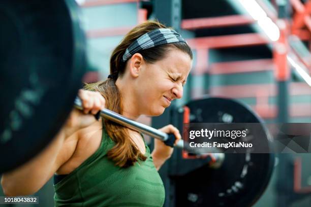 young woman lifting weights in gym - weight lifting imagens e fotografias de stock