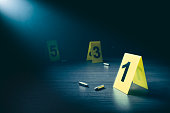 Crime scene with evidence markers