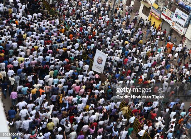 Sea of supporters attend the funeral procession of former prime minister Atal Bihari Vajpayee at Daryaganj, on August 17, 2018 in New Delhi, India....