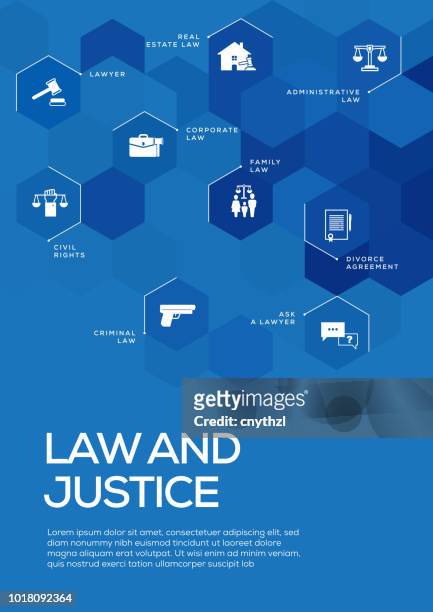 ilustraciones, imágenes clip art, dibujos animados e iconos de stock de derecho y la justicia. diseño plantilla de folleto, diseño de la cubierta - jurado derecho