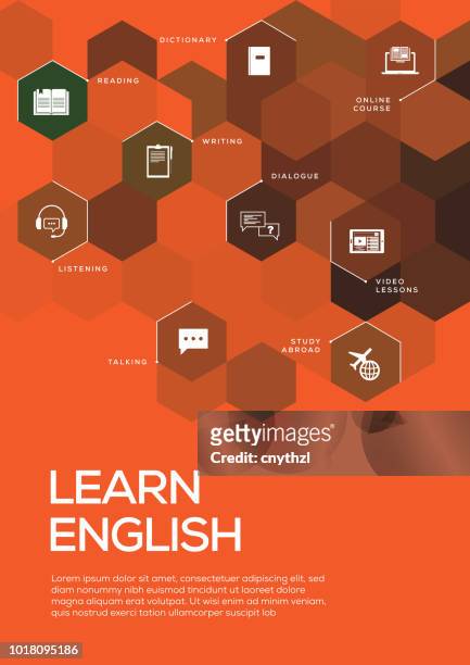 illustrazioni stock, clip art, cartoni animati e icone di tendenza di impara l'inglese. layout modello brochure, struttura di copertina - parlare inglese