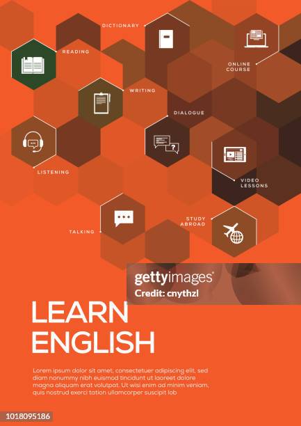 learn english. brochure template layout, cover design - learn-english-icon-set stock illustrations