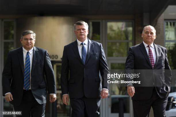 Kevin Downing, lead lawyer for former Trump Campaign Manager Paul Manafort, center, Richard Westling, co-counsel for Manafort, left, and Thomas...