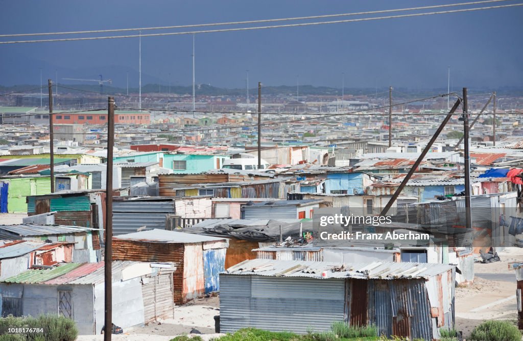 Shacks in shanty town of Mitchells plain, Cape town, South Africa