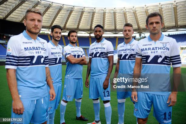 Ciro Immobile, Luis Alberto, Marco Parolo, Fortuna Wallace, Sergej Milinkovic Savic eand Senad Lulc SS Lazio unveils new sponsor Marathonbet at...